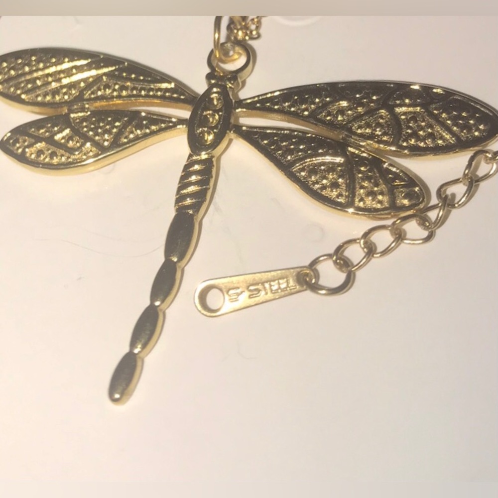 “Ornate Dragonfly” Damselfly Firefly Nymph Insect Studded Veined Wings Necklace - Picture 10 of 15